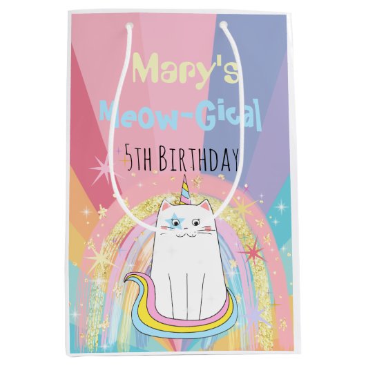 Caticorn Meow-Gical Birthday Medium Cadeauzakje (Voorkant)