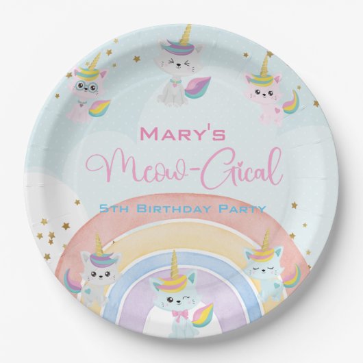 Caticorn Meow-Gical Birthday Papieren Bordje (Voorkant)