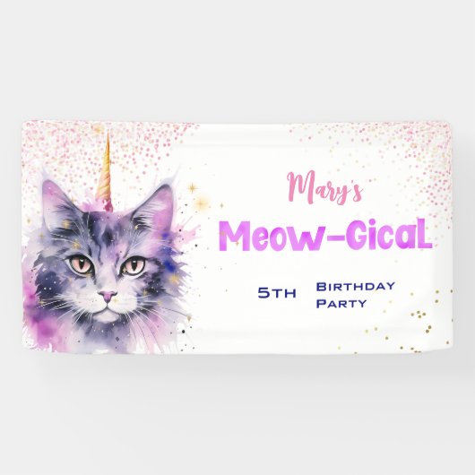 Caticorn Meow-Gical Birthday Spandoek (Horizontaal)