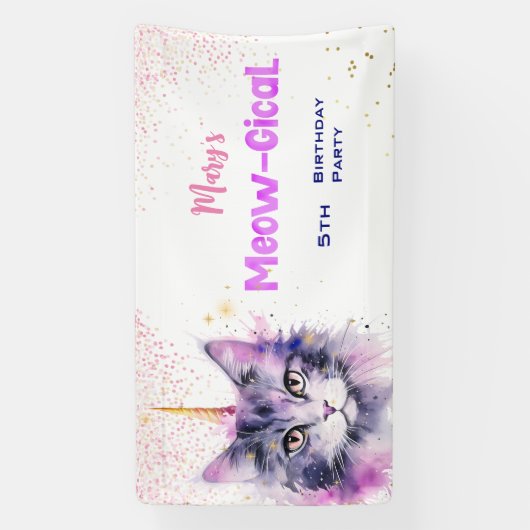 Caticorn Meow-Gical Birthday Spandoek (Verticaal)