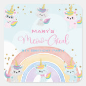 Caticorn Meow-Gical Birthday Vierkante Sticker (Voorkant)