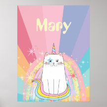 Caticorn Meow-Gische Meisje Poster met naam