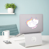 Caticorn Mooie Eenhoorn Kat Sticker (Laptop op bureau)