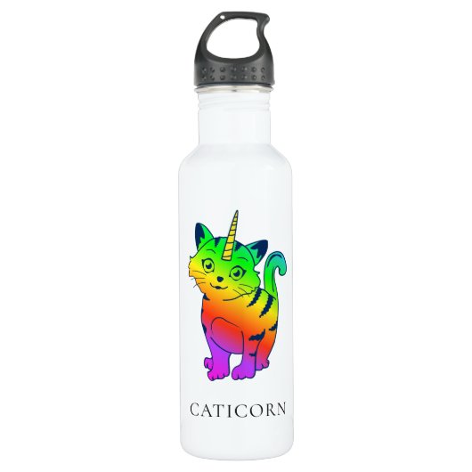 Caticorn regenboog Unicorn Cat Personated Waterfles (Voorkant)