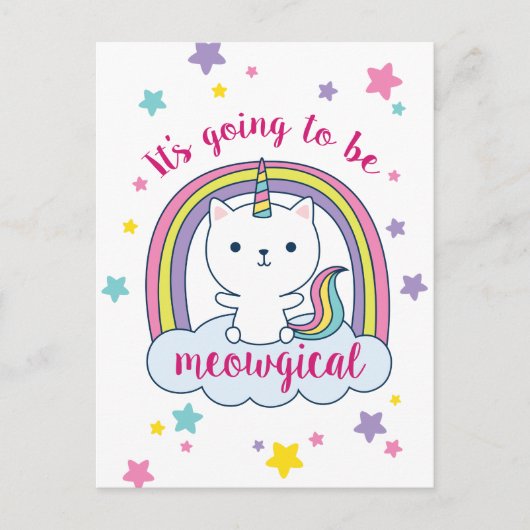 Caticorn | Uitnodiging voor Briefkaart | Wit (Voorkant)