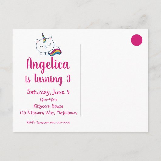 Caticorn | Uitnodiging voor Briefkaart | Wit (Achterkant)