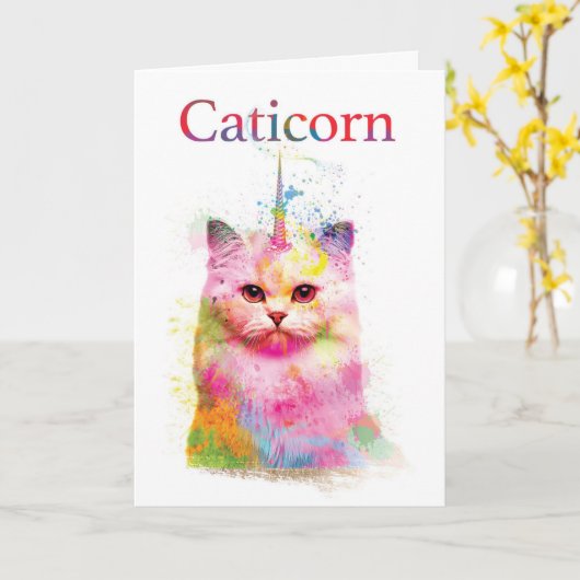 Caticorn Verjaardag Kaart (Gele Bloem)