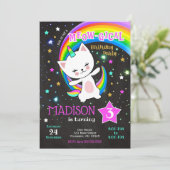 Caticorn Verjaardag Uitnodiging, Cat Rainbow Kaart (Staand voorkant)