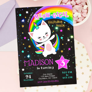 Caticorn verjaardagsuitnodiging, Kat Regenboog Kaart