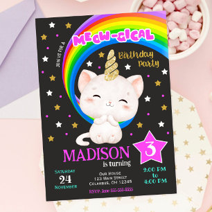 Caticorn Verjaardagsuitnodiging, Kat Regenboog Kaart