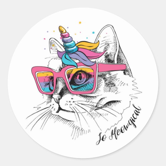 Caticorn | Zo Meowgical Ronde Sticker (Voorkant)