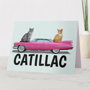 CATILLAC CAT PINK CLASSIC CAR big BIRTHDAY CARDS Kaart