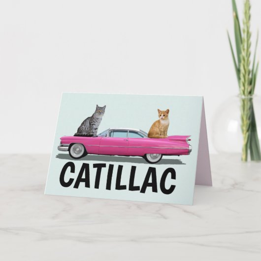 CATILLAC CAT PINK CLASSIC CAR BIRTHDAAGKAARTEN KAART (Voorkant)