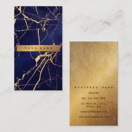 Catina Blauw Navy Grungy Goud Marmer VIP Visitekaartje (Voorkant / Achterkant)