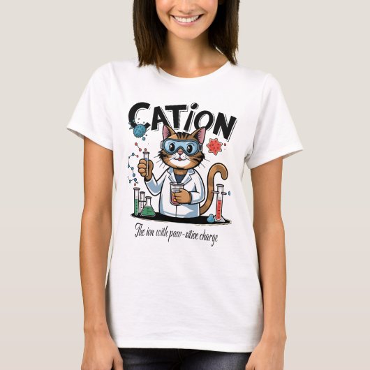 Cation - Funny Chemistry Humor Science Cat T-shirt (Voorkant)
