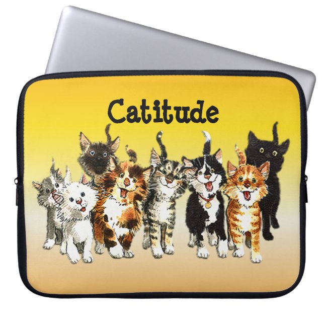 Catitude Cute Kitty Cats-laptophoes Laptop Sleeve (Voorkant)