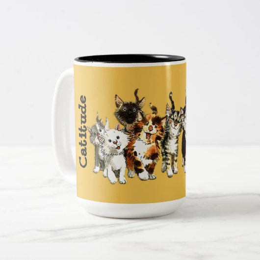 Catitude Cute Kitty Cats Yellow Coffee Mok (Voorkant links)