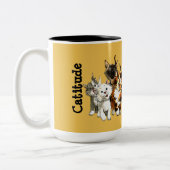Catitude Cute Kitty Cats Yellow Coffee Mok (Links)