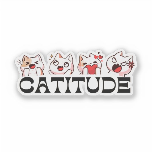 Catitude Stickers – Four Kawaii Cat Moods 🐾💖 (Voorkant)