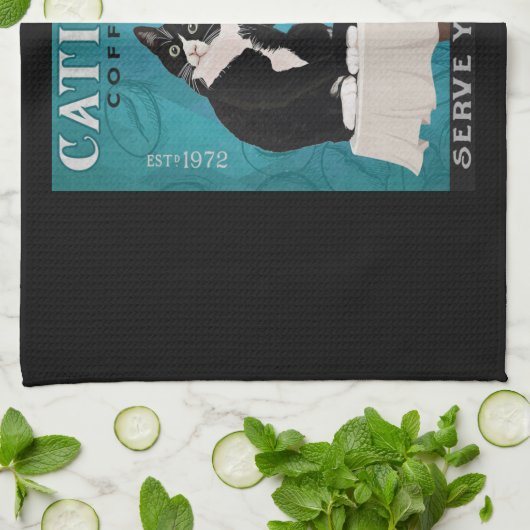 Catitude Tuxedo Cat Coffee Company Funny Tuxedo Theedoek (Gevouwen)