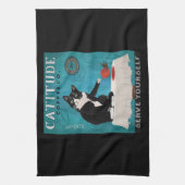 Catitude Tuxedo Cat Coffee Company Funny Tuxedo Theedoek (Verticaal)