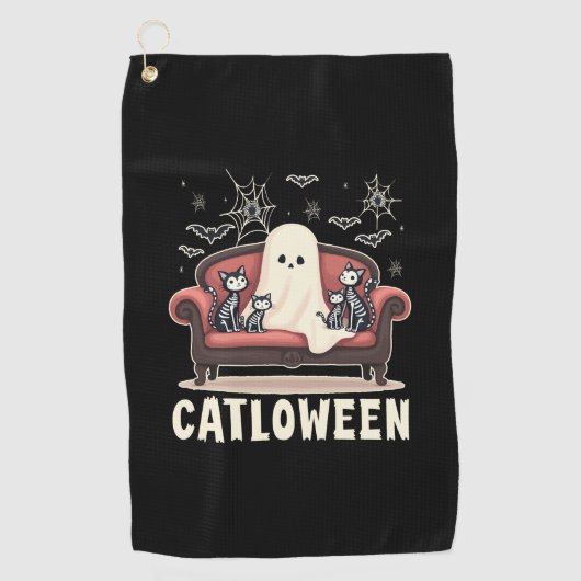 Catloween Ghost Halloween Golfhanddoek (Voorkant)
