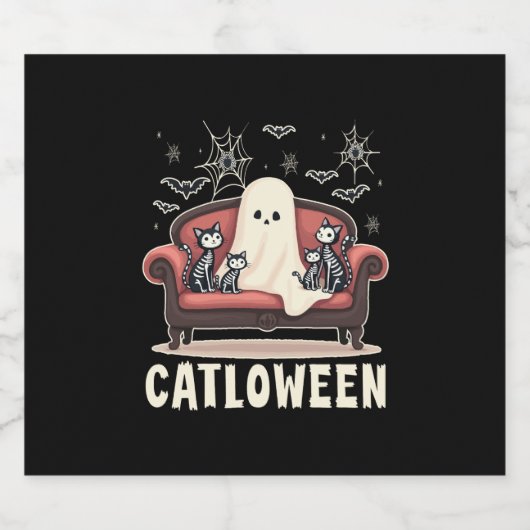 Catloween Ghost Halloween Sparkling Wijnetiket (Enkel label)
