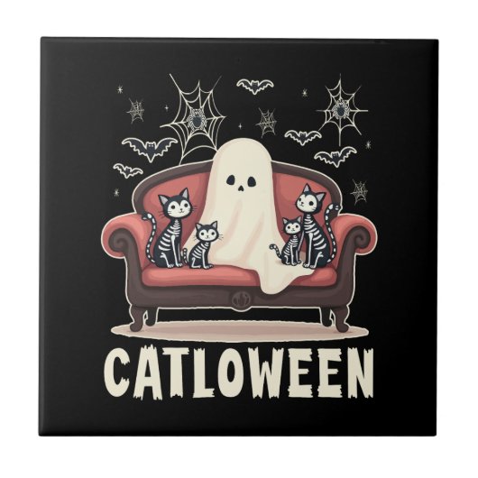Catloween Ghost Halloween Tegeltje (Voorkant)