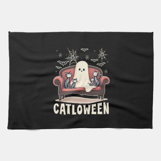 Catloween Ghost Halloween Theedoek (Horizontaal)