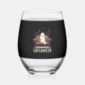 Catloween Ghost Halloween Wijnglas Zonder Voet (Voorkant)