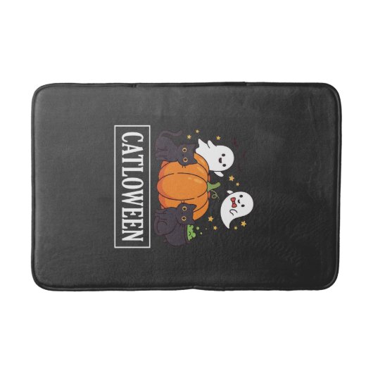 Catloween Grappig Halloween Kat Geest Pompoen Ontw Badmat (Voorkant)