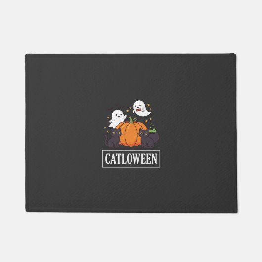 Catloween Grappig Halloween Kat Geest Pompoen Ontw Deurmat (Voorkant)