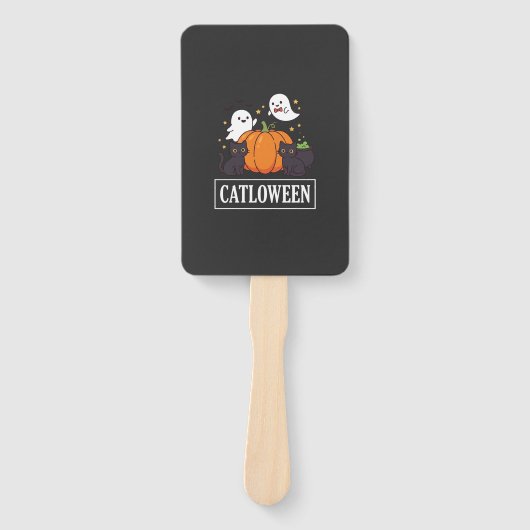 Catloween Grappig Halloween Kat Geest Pompoen Ontw Handwaaier (Voorkant)