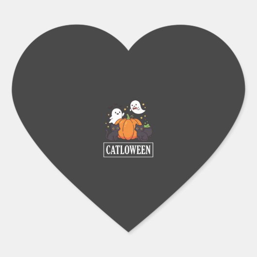 Catloween Grappig Halloween Kat Geest Pompoen Ontw Hart Sticker (Voorkant)