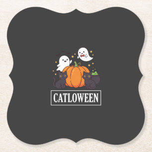 Catloween Grappig Halloween Kat Geest Pompoen Ontw Kartonnen Onderzetters