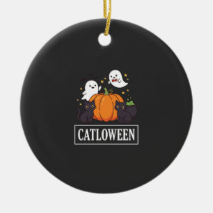 Catloween Grappig Halloween Kat Geest Pompoen Ontw Keramisch Ornament