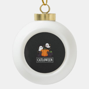 Catloween Grappig Halloween Kat Geest Pompoen Ontw Keramische Bal Ornament