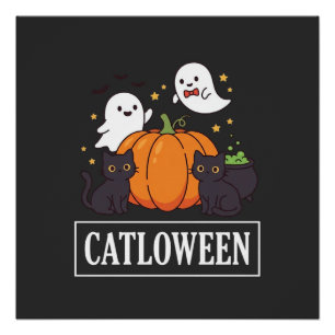 Catloween Grappig Halloween Kat Geest Pompoen Ontw Perfect Poster