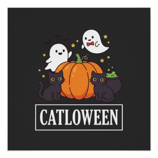 Catloween Grappig Halloween Kat Geest Pompoen Ontw Perfect Poster (Voorkant)
