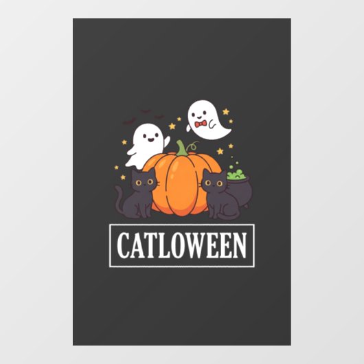 Catloween Grappig Halloween Kat Geest Pompoen Ontw Raamsticker (Vel)