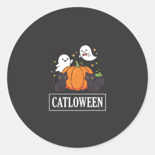 Catloween Grappig Halloween Kat Geest Pompoen Ontw Ronde Sticker