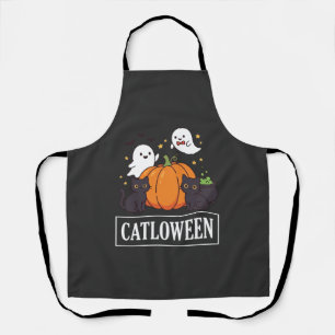 Catloween Grappig Halloween Kat Geest Pompoen Ontw Schort