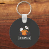 Catloween Grappig Halloween Kat Geest Pompoen Ontw Sleutelhanger (Voorkant)