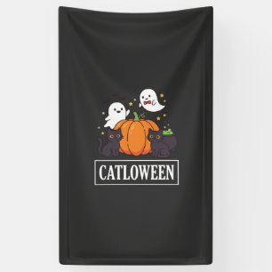 Catloween Grappig Halloween Kat Geest Pompoen Ontw Spandoek