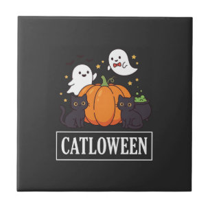 Catloween Grappig Halloween Kat Geest Pompoen Ontw Tegeltje