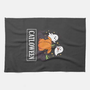 Catloween Grappig Halloween Kat Geest Pompoen Ontw Theedoek