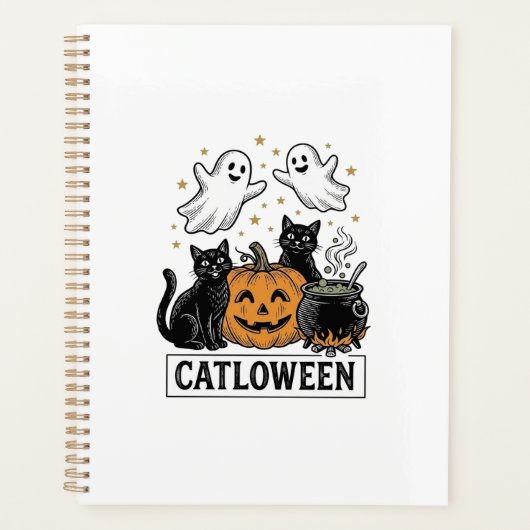 Catloween Vintage Ghost Cat Halloween Shirt Ontwer Planner (Voorkant)