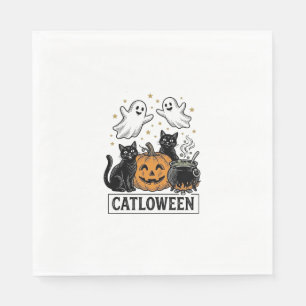 Catloween Vintage Ghost Cat Halloween Shirt Ontwer Servet
