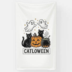 Catloween Vintage Ghost Cat Halloween Shirt Ontwer Spandoek