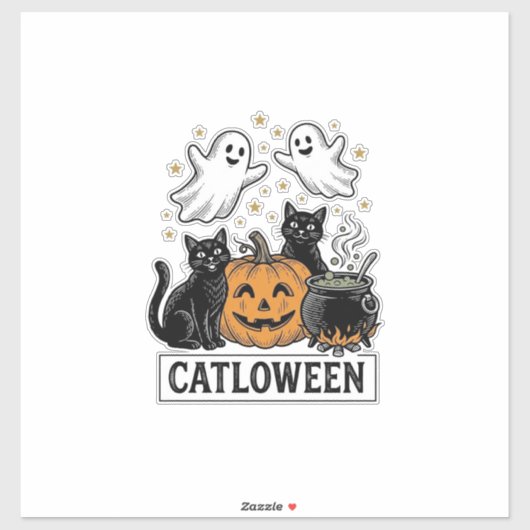 Catloween Vintage Ghost Cat Halloween Shirt Ontwer Sticker (Vel)